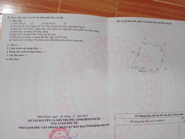 87M MẶT TIỀN ĐƯỜNG CHUẨN BỊ LÊN NHỰA TẠI ẤP TÂN NGHĨA,XÃ TÂN TIẾN,HUYỆN BÙ ĐỐP, - 1,5 Tỷ  - 9271 m²