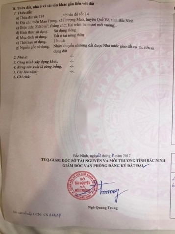 LÔ GÓC CỰC ĐẸP 2 LÀN ĐƯỜNG CHÍNH CHỦ CẦN BÁN NGAY ĐƯỜNG 24 PHƯỢNG MAO - QUẾ VÕ - 8,5 Tỷ  - 230 m²