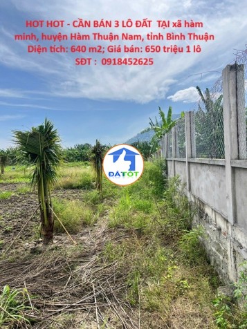 HOT HOT - CẦN BÁN 3 LÔ ĐẤT  TẠI xã hàm minh, huyện Hàm Thuận Nam, tỉnh Bình