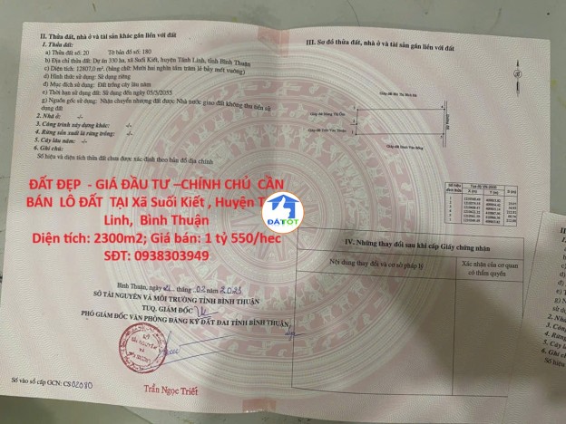 ĐẤT ĐẸP  - GIÁ ĐẦU TƯ –CHÍNH CHỦ  CẦN BÁN  LÔ ĐẤT  TẠI Xã Suối Kiết , Huyện