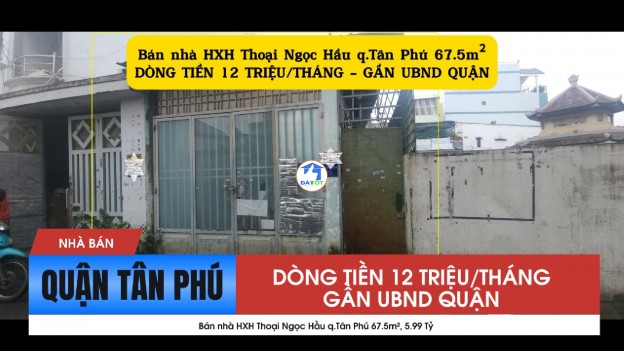 Bán nhà HXH Thoại Ngọc Hầu q.Tân Phú 67.5m², 5.99 Tỷ - DÒNG TIỀN 12TRIỆU/THÁNG