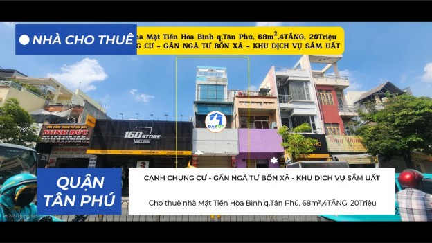 Cho thuê nhà Mặt Tiền Hòa Bình q.Tân Phú, 68m²,4TẦNG, 20Triệu