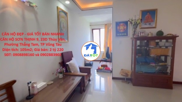 CĂN HỘ ĐẸP - GIÁ TỐT BÁN NHANH CĂN HỘ SƠN THỊNH 9, 23D Thùy Vân, Phường Thắng - 2 Tổng diện tích - 105 m²