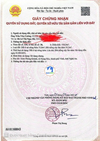 ĐẤT ĐẸP – GIÁ TỐT- CHÍNH CHỦ CẦN BÁN Đất Xóm Phong Khánh, xã Hưng Hòa, TP Vinh,