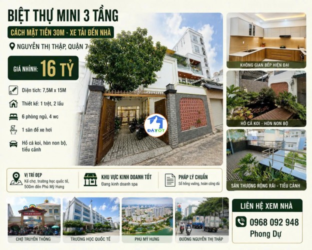 BIỆT THỰ MINI NGANG 7.5M  3 TẦNG, XE TẢI ĐẾN NHÀ - NGUYỄN THỊ THẬP, QUẬN 7
