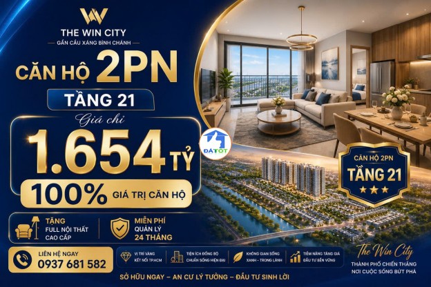 căn hộ 2PN gần Cầu Xáng - Bình Chánh chỉ 1.654 tỷ (100% đã Vat), bàn giao full