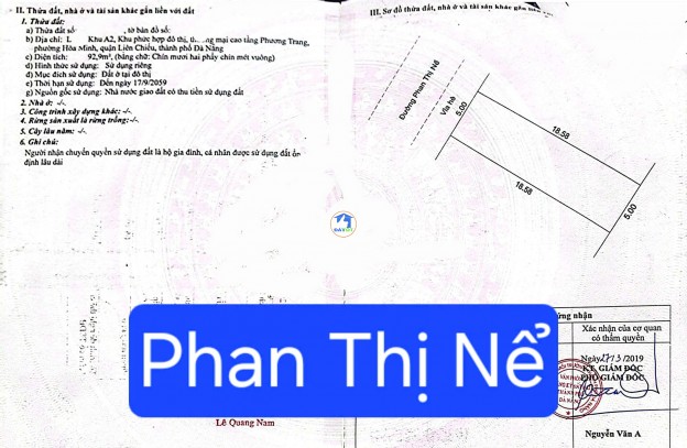 ????BÁN ĐẤT MẶT TIỀN PHAN THỊ NỂ - THÔNG BIỂN - GIÁ ĐẦU TƯ