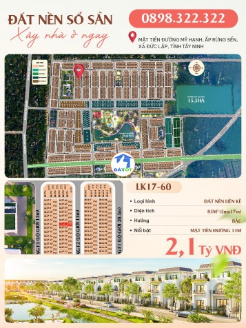 Đất nền sổ sẵn, gần trung tâm cụm khu công nghiệp Đức Hòa, chỉ từ 2,1 tỷ/nền - 2100000 Tổng diện tích - 85 m²