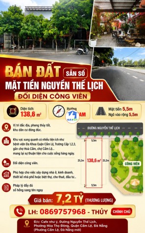 BÁN ĐẤT SẴN SỔ MẶT TIỀN NGUYỄN THẾ LỊCH ĐỐI DIỆN CÔNG VIÊN