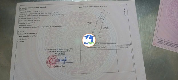 BÁN ĐẤT MẶT QUỐC LỘ 32 – THỊ TRẤN HƯNG HÓA, TAM NÔNG, PHÚ THỌ - 3700000 Tổng diện tích - 193 m²