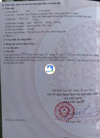 QUỸ ĐẤT VÀNG 1.092M2 BÀ ĐIỂM – FULL THỔ CƯ – GIÁ CHỈ 18 TRIỆU/M² - 19800000 Tổng diện tích - 1092 m²