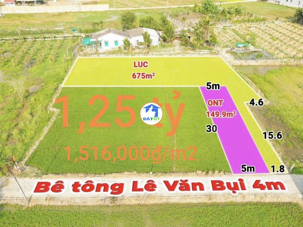 Bán lô đất thổ lúa làm nhà vườn xã Vàm Cỏ gần Quốc Lộ 50B giá 1,25 tỷ - 1250000 Tổng diện tích - 825 m²