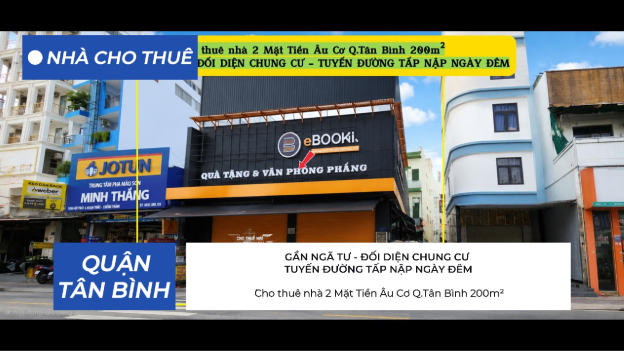 Cho thuê nhà 2 Mặt Tiền Âu Cơ 200m² , NGANG LỚN 10M - GẦN NGÃ TƯ - ĐỐI DIỆN