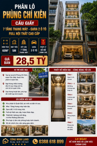 PHÂN LÔ PHÙNG CHÍ KIÊN - CẦU GIẤY 60M² - 7 TẦNG THANG MÁY - GARA 2 Ô TÔ - FULL