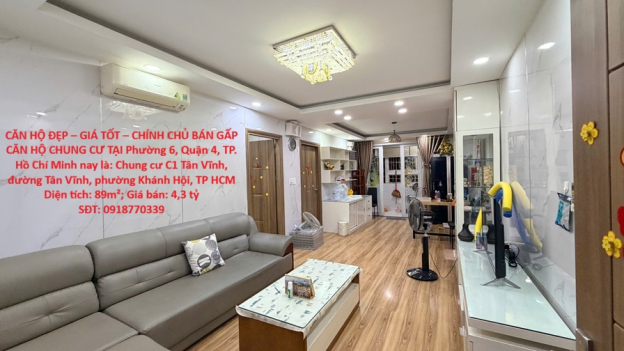 CĂN HỘ ĐẸP – GIÁ TỐT – CHÍNH CHỦ CẦN BÁN GẤP CĂN HỘ CHUNG CƯ TẠI Phường 6, Quận