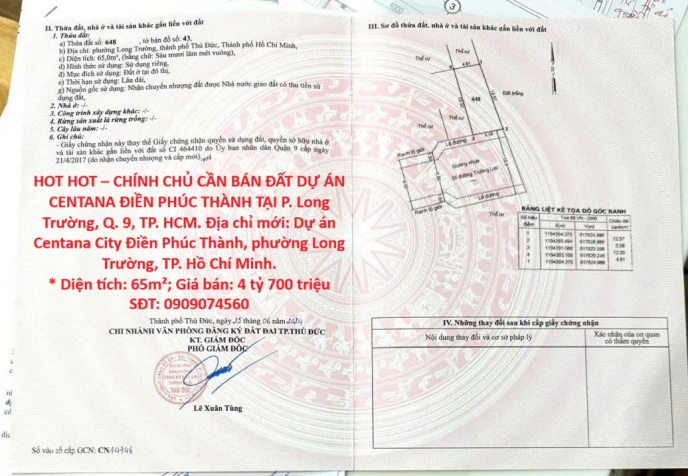 HOT HOT – CHÍNH CHỦ CẦN BÁN ĐẤT DỰ ÁN CENTANA ĐIỀN PHÚC THÀNH TẠI P. Long