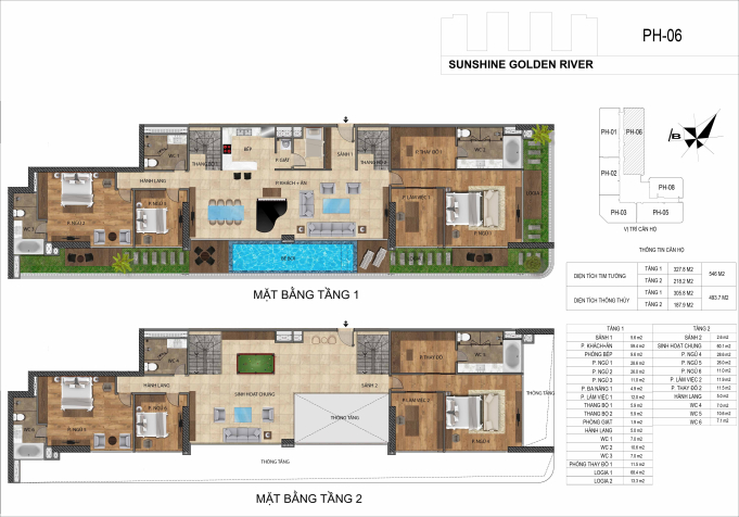 Hiếm! Penthouse 494m² Sunshine Golden River  6PN  Ban công 82m²  Căn góc tầng