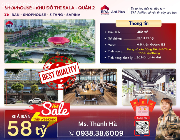 Shophouse - Sarina - bán shop đang có sẵn dòng tiền HĐ thuê 100 triệu/tháng -
